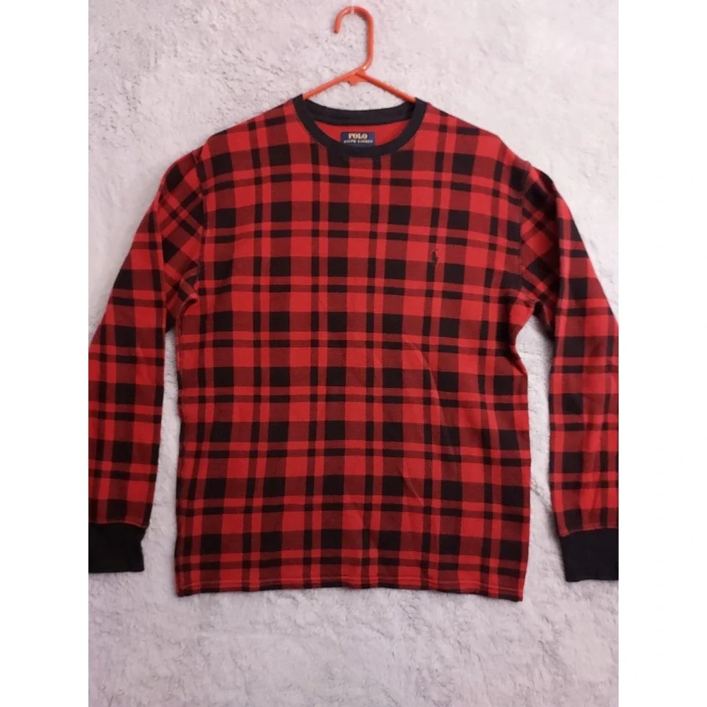 Polo Ralph Lauren Shirt‎ Mens Extra Large Waffle Knit Thermal Buffalo Plaid SLIM
